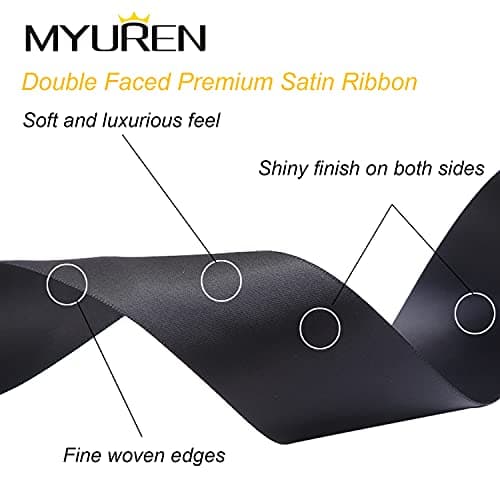 10mm Ruban Satin Noir, Ruban en Satin Double Face pour la Décoration de Mariage, Fête, Emballage Cadeau, Gâteau, Bouquet (45m)