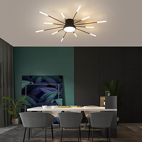 minifair Plafonnier LED moderne 12 + 1 têtes lustres noirs semi-affleurants éclairage de plafond pour chambre salon cuisine salle à manger restaurant