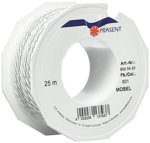 C.E. Pattberg MOSEL Ficelle blanc, 25 m de Cordelette Tissée, Largeur 4 mm, Accessoire pour Décoration, Bricolage, Travaux Manuels et Emballage Cadeau
