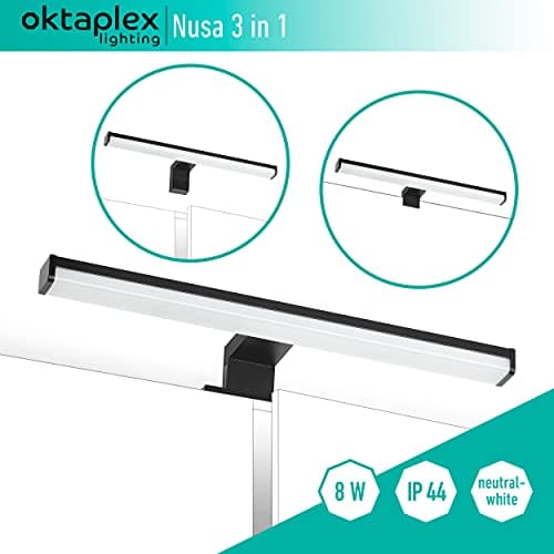 oktaplex lighting Lampe de miroir LED 40cm noir 3in1 montage 4000K blanc neutre 8W 570lm salle de bain