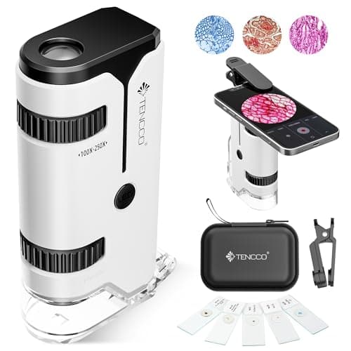 Mini Microscope de Poche 100x-250x pour Enfants Adultes, Microscope portable avec 5 Lames de Microscope, Adaptateur de Téléphone, Miniscope Portable pour Enfants Adultes, Scientifique Education, Blanc