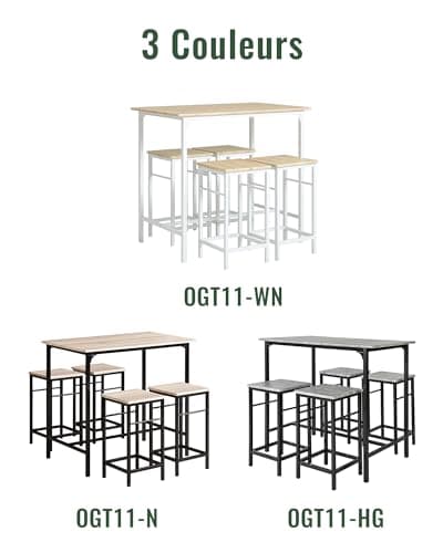 SoBuy OGT11-N Set de 1 Table + 4 Tabourets Ensemble Table de Bar Bistrot + 4 Tabourets avec Repose-Pieds Table Haute Cuisine