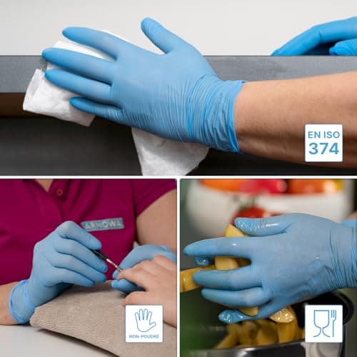 ARNOMED Gants nitrile jetables taille L, 2000 pièces (10 boîtes), gants en nitrile bleu, gant jetable non poudrés & sans latex, gants jetables, gants cuisine jetable en tailles S, M, L & XL