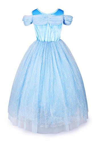 JerrisApparel Robe De Cendrillon Robe De Princesse Costume (140cm, Bleu Ciel avec Accessoires)
