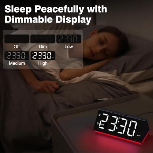 Réveil Numérique avec Double Alarme, Réveil Lumineux avec 8 Lumières à Intensité Variable, Écran Affichage Dimmable, Horloge Numérique avec Snooze, 2 Ports USB pour Ado/Enfant,Cadeau Fête,Anniversaire