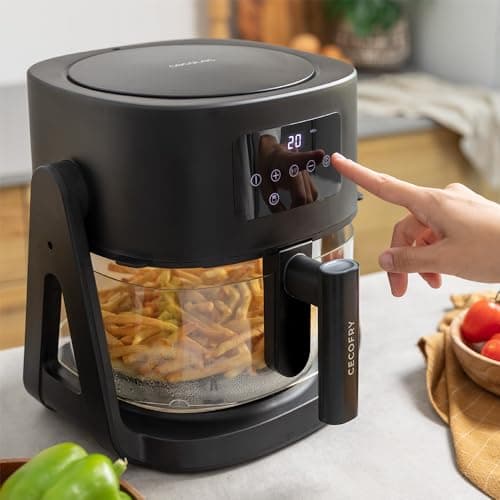 Cecotec Friteuse à Air sans Huile de 4,5 L Air Fryer Cecofry Flip&Grill 4500. 1500 W, 3 en 1 : Friteuse, Gril et Marmite, 6 Menus, Cuve en Verre, Température et Temps Réglables, Accessoires