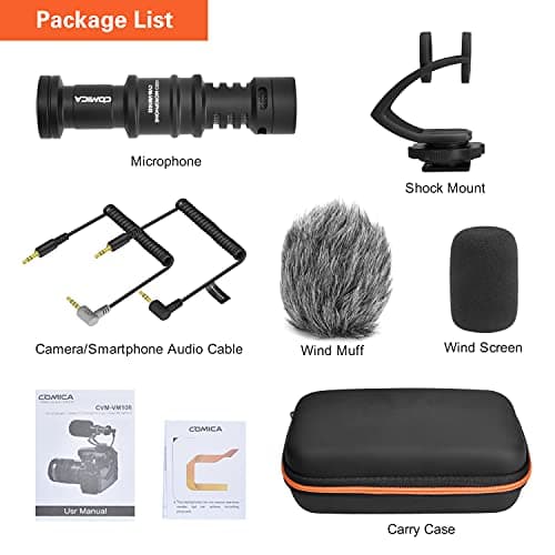 COMICA Microphone Caméra Compact CVM-VM10II Micro Directionnel à Condensateur avec Wind Muff Microphone Cardioid Shotgun pour DSLR Caméra Canon,Nikon,Fuji,Sony,Panasonic,Smartphones etc.(Noir)