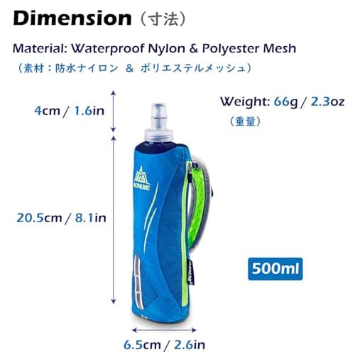TRIWONDER Gourde à Main 500 ML Sac Porte Bouteille Souple Pliable Sac d'Hydratation pour Running Marathon Course (A - Bouteille à Main 500ml - Noir)