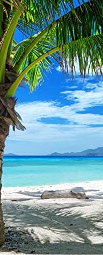 A.Monamour Sticker Porte Autocollant Poster De Porte 3D Cocotier Tropical Plage De Sable Bleu Mer Nature Paysage Vinyle Affiche De Porte Sticker Mural Papier Peint Art Décor 77 x 200 cm