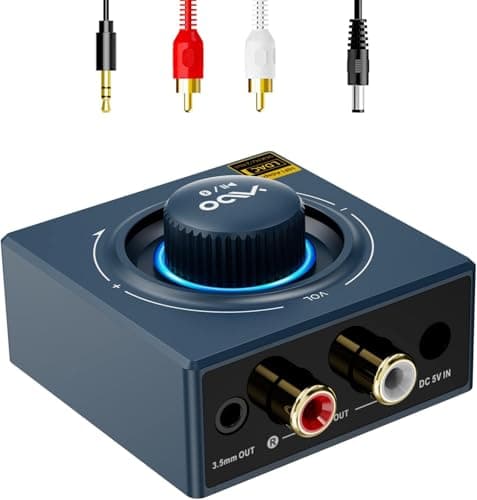 YMOO Recepteur Bluetooth 5.3, RCA 3,5 mm Jack AUX Adaptateur Bluetooth SBC AAC,Stereo Audio HiFi Receiver pour Smartphone, Tablette, Ordinateur Portable, Enceinte Home Cinema,100ft (Blue)