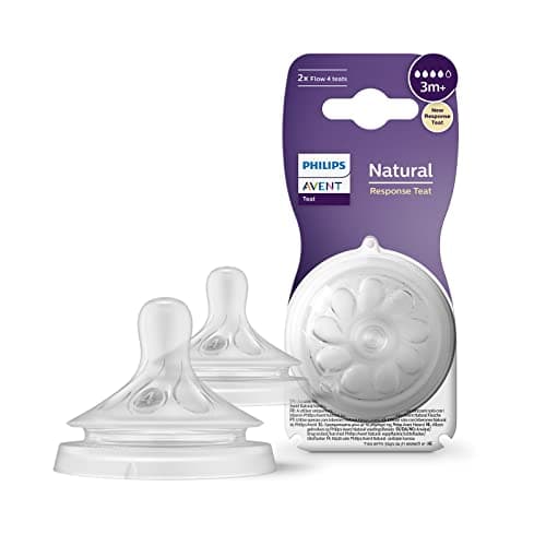 Philips Avent Lot de 2 tétines pour biberon à Réponse Naturelle 0% BPA, Débit 4 pour Bébé de 3 mois + (modèle SCY964/02)