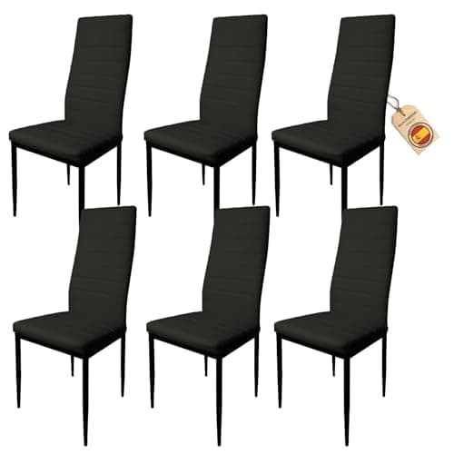 HOME DESIGN & CONFORT Lot de 6 chaises de salle à manger tapissées - (Noir)