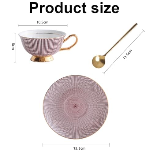 HUAMu Ensemble Tasse Soucoupe Porcelaine Anglaise à la Cendre d'os, Bone Chine Service à Thé Café,avec Cuillère,Vin rouge- 1 Set 200ml