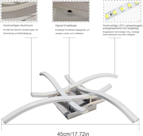 Sweier Plafonnier LED avec Dimmable Télécommande, Lustre LED Moderne 28W 2800Lumen Plafond Luminaire en forme de vague, Plafonnier Courbé pour Couloir Chambre Cuisine Salon