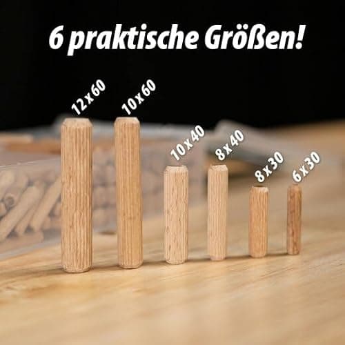PARCO Chevilles ondulées, chevilles en bois, bouchons en bois, tiges de cheville, aiguilles en bois chanfreinées des deux côtés, assortiment de 200 pièces