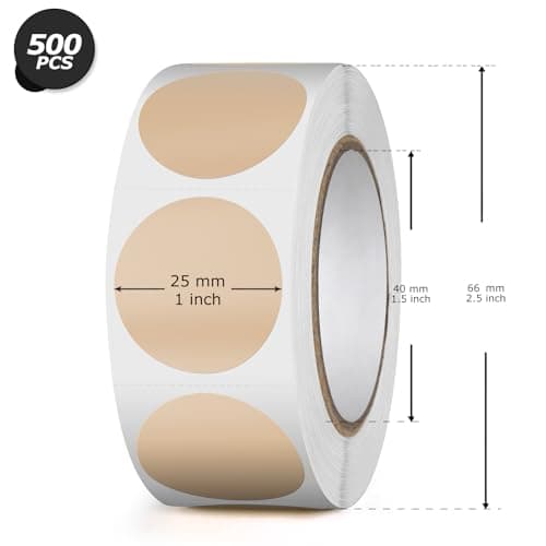 YIKIADA Lot de 500 Étiquettes Thermiques Rondes Adhésives 25 mm Kaki Rouleaux Autocollantes Imperméable Amovible Imprimables pour Bureau École QR Inventaire