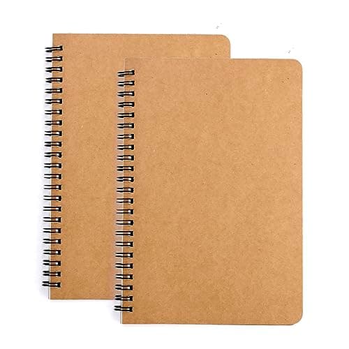 SIYI-XIU 2Pcs A5 Carnet de Notes à Spirale Cahiers Classique en Couverture Kraft Blocs Notes Spirales Doté Ligné Bloc Note 60 Feuilles,Marron