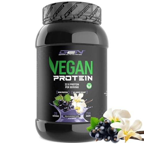 Poudre de protéine végétalienne - Protéine végétale de pois, riz, amande et chanvre - Sans soja - Délicieuse & crémeuse - (750 g, Vanille Cassis)