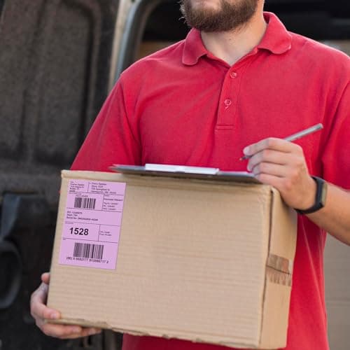 YIKIADA Lot de 500 étiquettes d'expédition violettes en vinyle autocollantes thermiques imperméables perforées pour DHL UPS Amazon