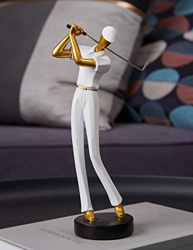 Amoy-Art Golfeur Figurine Statue Golf Arts Décor Moderne Cadeau Sculpture Maison Décoration Résine Blanc 24cm