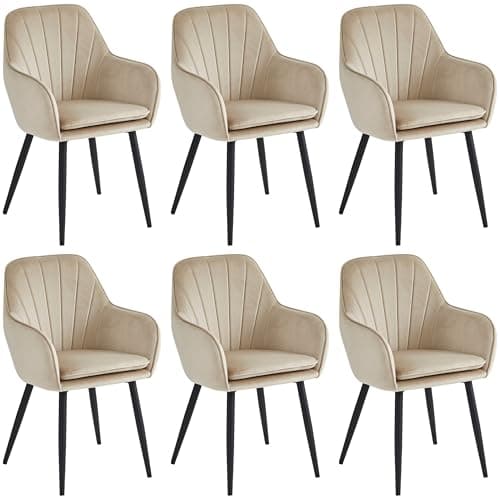 COLENIS® - Melissa - Chaise de Salle à Manger, Moderne, Chaise de Cuisine en Velours et métal Pieds - Lot de 6, Beige