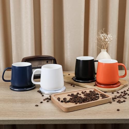 APEKX Réchauffeur de Tasse Intelligente – Maintien de Température Stable à 55°C (131°F), Recharge Sans Fil 15W, Capacité 380ml (12.8 oz) – Marche/Arrêt Automatique, Port USB-C, 4H de Maintien (Noir)