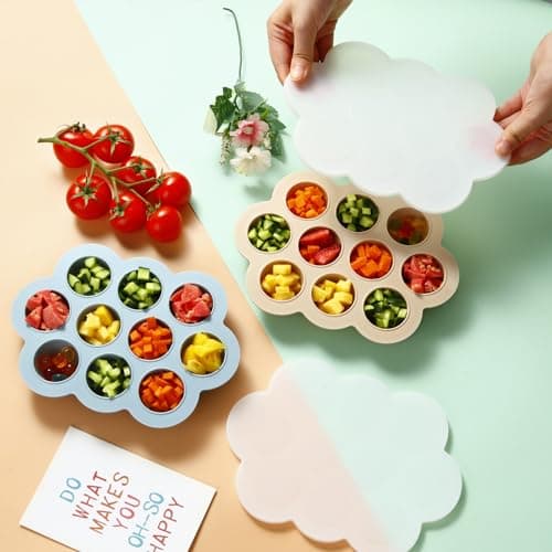 PandaEar Lot de 2 Plateaux de Congélation pour Aliments pour Bébé avec Couvercles, Plateau d'Alimentation et Anneau de Dentition en Silicone, Bac à Glace pour Nourriture Maison pour Bébé