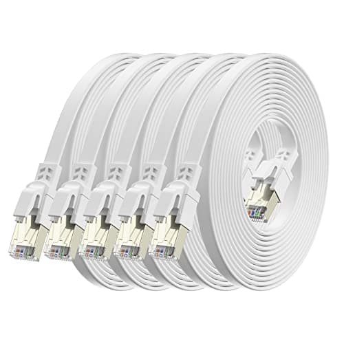 BAHIWOM Câble Ethernet Cat8 1m 5 Pièces, 40 Gbit/s 2000 MHz Câble Réseau Gigabit LAN Haute Vitesse Avec RJ45 et Connecteur Plaqué or Câble Internet pour Routeur, pour Laptop, pour PS5 - Blanc