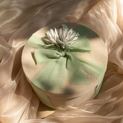 Ruban cadeau mousseline de soie ruban|3,8 cm x 19,4 m|ruban de soie ruban mousseline ruban tissu,mariage tissu ruban (Vert de gris)