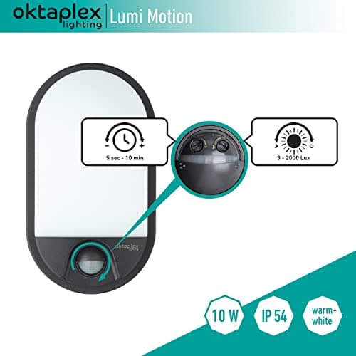 oktaplex lighting LED Lampe d'extérieur ovale avec détecteur de mouvement Lumi Motion IP54-10W 800Lm 3000K - Luminaire extérieur anthracite Applique murale extérieur