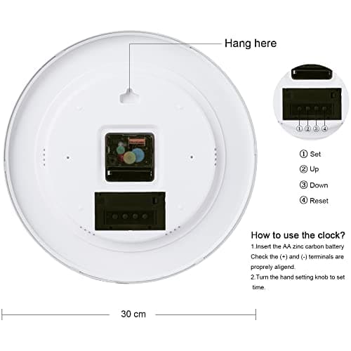 Lafocuse Horloge Murale Calendrier LCD avec Date Thermomètre, Moderne Silencieuse Pendule Murale Argent, Quartz sans Tic-tac Déco pour Salon Chambre Bureau Cuisine 30cm