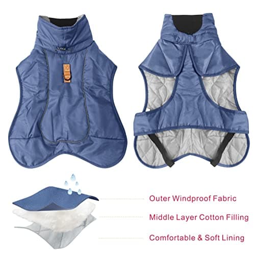 Dolahovy Veste d'hiver pour Chien Manteau Chaud pour Chien Vêtements pour Chiens Ajustables Gilet réfléchissant pour Animaux avec Anneau en D pour Chiens Moyens Grands Extérieur (4XL, Bleu Marine)