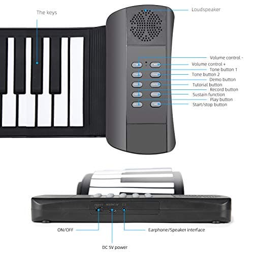 Claviers Piano Souple 61 Touches en Silicone Pliable Portable pour Débutants Enfants Musical Jouet