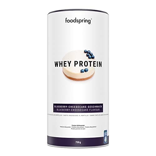 foodspring - Poudre de protéines whey Blueberry Cheesecake - Avec 23 g de protéines de croissance musculaire, solubilité parfaite, ultra-filtrée et riche en BCAA et EAA - goût délicieux (750 g)