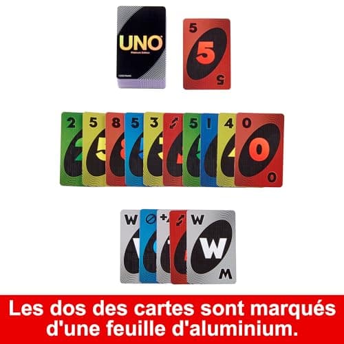Mattel Games UNO Édition Platinum Jeu de Cartes pour soirées Jeux Entre Amis ou en Famille, Voyages, Camping et fêtes, Cartes Premium de Collection, HPY61