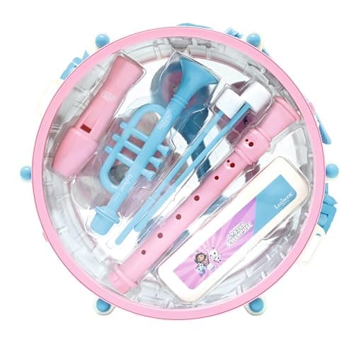 Lexibook, Gabby et la Maison Magique, Set de 7 instruments de musique (Tambour, Maracas, Castagnette, Harmonica, Flûte, Trompette, Tambourin), Jouet Musical, Pratique à transporter, Rose/bleu, K360GDH