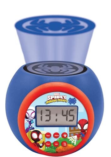 Lexibook, Spidey et Ses Amis extraordinaires, Réveil-projecteur avec Fonction Alarme et répétition Snooze, veilleuse avec minuterie, écran LCD, à Piles, Bleu/Rouge, RL977SP1