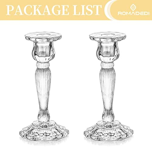 Romadedi Chandelier Bougeoir Verre Mariage - Lot de 2 Bougeoir Decoratif Transparent pour Noel Decoration Maison, Supports pour Bougies Coniques Centre de Table Salon Chambre 18cm