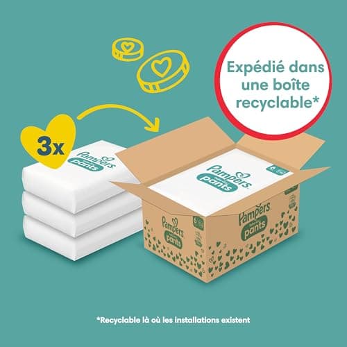 Pampers Baby-Dry Pants, Taille 6, 138 Couches-Culottes, 14-19kg, Maintien 360° Contre Les Fuites Avec Une Poche Stop & Protect Pour Une Nuit Jusqu'à 100% Sans Fuites, Pack 1 Mois
