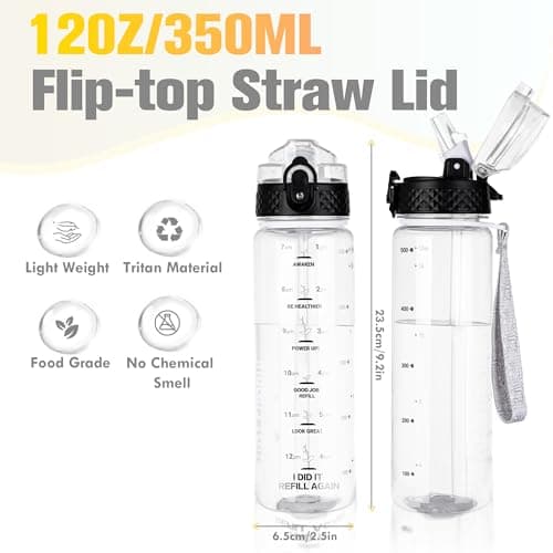 GOPPUS 500ml/17oz Bouteilles d'eau pour enfants avec paille sans BPA Bouteille d'eau étanche pour enfants pour l'école Tritan Fille Garçon Bouteille d'eau sport réutilisable avec marquage de l'heure