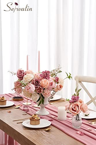 Serwalin Fleurs artificielles roses pour gâteau de mariage, fausses pivoines poudrées pour bouquets, centres de table, décoration d'intérieur, fête prénatale, fête prénatale, fleurs avec tiges