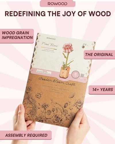 ROWOOD Puzzle 3D, Fleur en Bois, kit de modélisation de Fleurs artificielles à Assembler pour Adultes (Pink Rose)