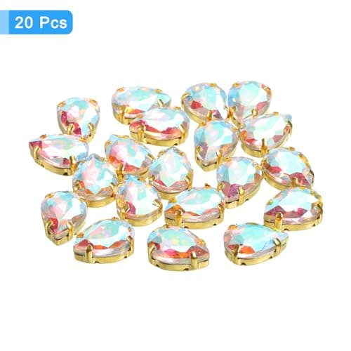 QUARKZMAN 20pcs Strass à Coudre Forme Larme - 14x10mm Plat Dos Verre Cristal en Or Broche Réglage pour Artisanat, DIY Bijoux, Vêtements Décorations (AB Couleur)