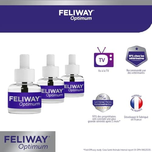 FELIWAY Optimum - Anti-Stress pour Chat - Complexe de phéromones apaisantes pour Une sérénité renforcée - Pack économique 3 recharges (3x30 Jours)