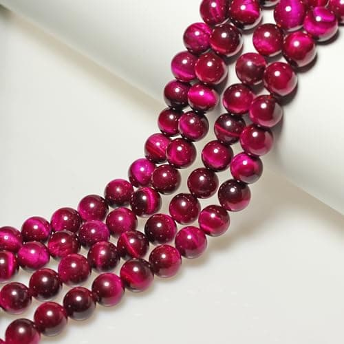 MJDCB 6mm 60 pièces Perle Pierre d'oeil de Tigre Rouge Rose Naturelle Ronde en Vrac Perles Semi Precieuse pour Fabrication de Bijoux de Bracelets et de Colliers