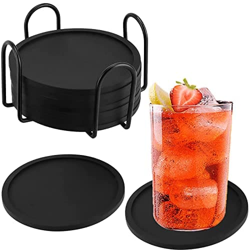 ZEONHEI Lot de 8 Dessous de Verre Ronds en Silicone de 10 cm, sous Verres, sous Tasses, Dessous de Tasse, pour Bar, Fête, Maison, Bureau, Anti-Dérapants, Noir