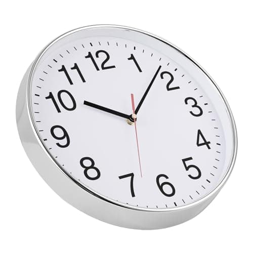 Plumeet Grande Horloge Murale, 30cm Horloge Murale Décorative de Qualité, Mécanisme Silencieux à Quartz, pour Maison/Cuisine/Bureau/École,Fonctionne sur Pile (Chrome)