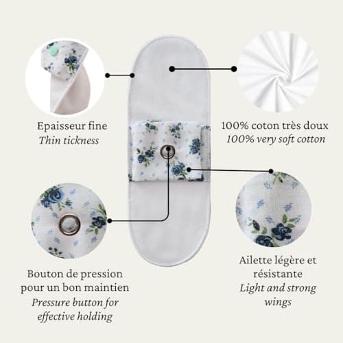 Fait main en France: Lot de 5 Protège-slips Lavable - 100% Coton (S)