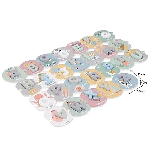 Mamabrum, Puzzle Alphabet en Bois, 26 Lettres en Bois, 26 Puzzles en Carton, Support pédagogique pour l'apprentissage de l'alphabet, Reconnaissance des Lettres, Couleurs Pastel