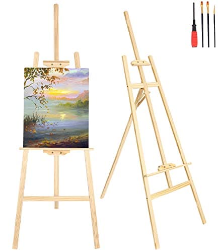 Zawaer Chevalet, 175CM Chevalet Bois, Chevalet Peinture, Trépied Peinture en Bois De Hêtre, Réglable En Hauteur & Pliant Chevalet Peinture, Chevalet De Présentation, Peinture, Dessin, Photo